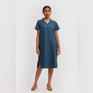 Reistor Organic Cotton Midi Shirt Dress in Poplin Blue - Size Medium